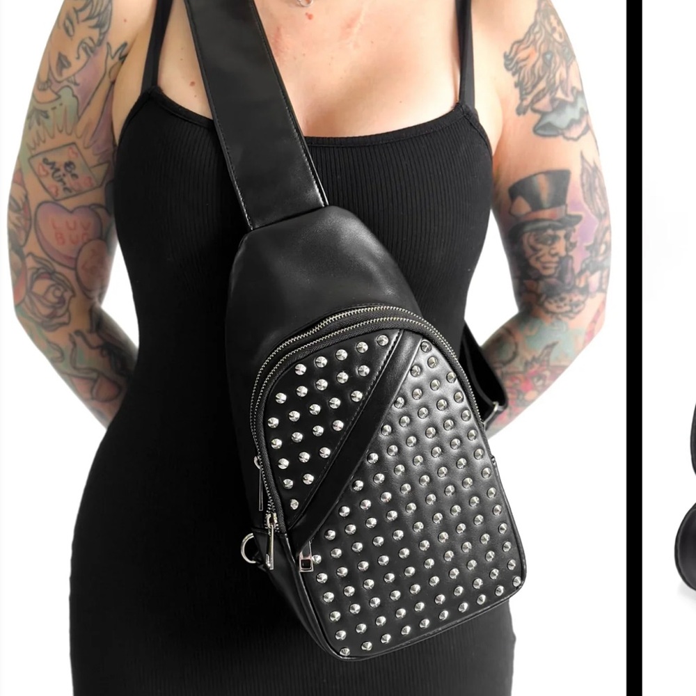 Foxblood Studded Black Sling Bag